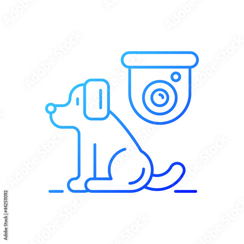 Pet control camera gradient linear vector icon. Monitoring cats, dogs safety. Home security cam. Animals in house. Thin line color symbols. Modern style pictogram. Vector isolated outline drawing