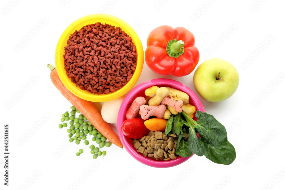 Concept of organic pet food isolated on white background Concept of organic pet food isolated on white background