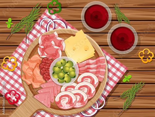 Platter of cold meats and smoked meat on the table background