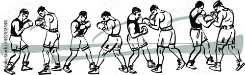 the sketch of the boxing fighters in the boxing ring 