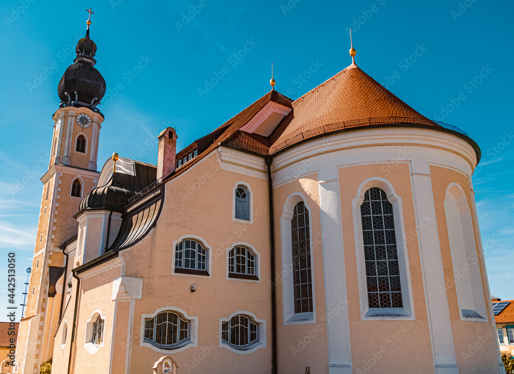 Beautiful church on a sunny day in spring at Schoenberg near Wasserburg, Inn, Bavaria, Germany Beautiful church on a sunny day in spring at Schoenberg near Wasserburg, Inn, Bavaria, Germany