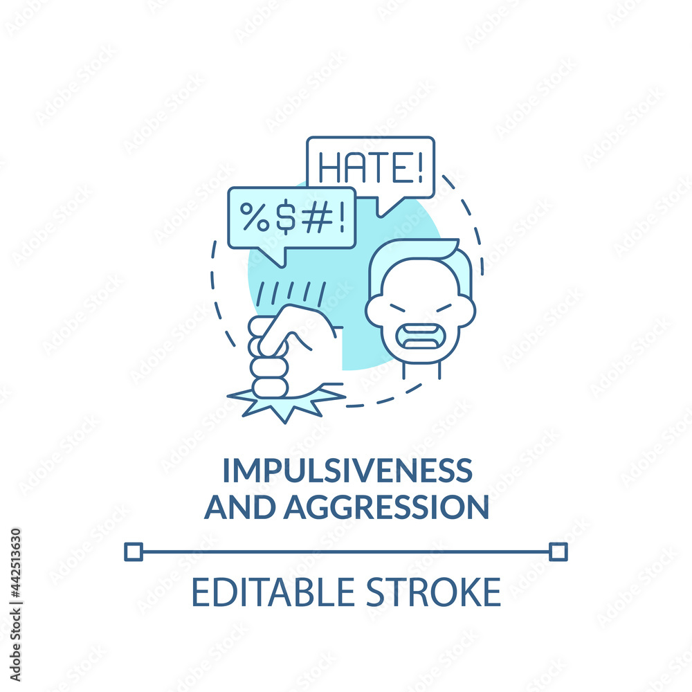 Aggressive and impulsive behaviors concept icon. Autism sign abstract idea thin line illustration. Dangerous, impulsive actions. Anger feelings. Vector isolated outline color drawing. Editable stroke