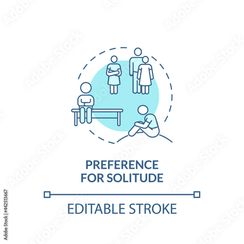 Preference for solitude in autism concept icon. Autism sign abstract idea thin line illustration. Becoming social outcast. Focus on inner world. Vector isolated outline color drawing. Editable stroke