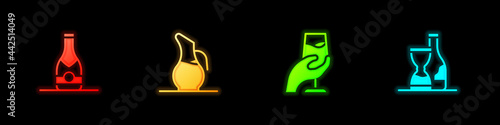 Set Champagne bottle, Decanter for wine, Wine tasting, degustation and Bottle of icon. Vector
