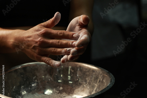 Female hands with talc, close up