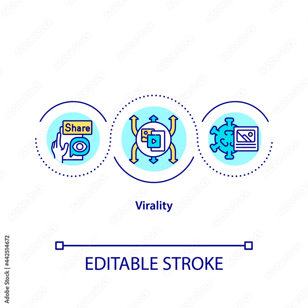 Virality concept icon. Popular social media content. Business strategy. Marketing types abstract idea thin line illustration. Vector isolated outline color drawing. Editable stroke