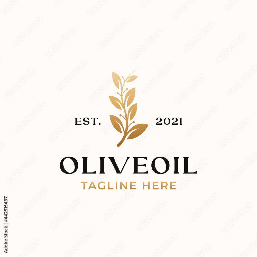 Olive Leaf Golden Gradient Color Logo Template Isolated in White Background Olive Leaf Golden Gradient Color Logo Template Isolated in White Background