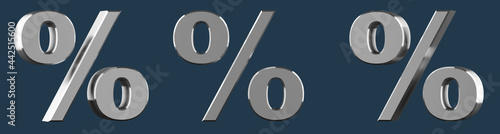 Metallic percentage isolated on a dark background. Silver percentage sign on a yellow background, 3d render.