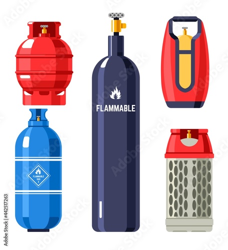 Propane and butane, gas and gasoline in cylinders
