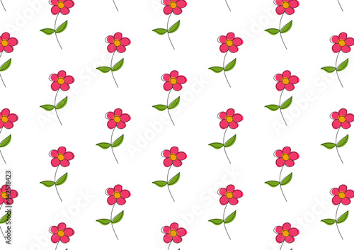 Flower pattern on white background. Colorful flower and black line. Line art. Abstract flower background. Vector illustration.