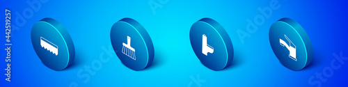 Set Isometric Sponge, Toilet bowl, Water tap and Handle broom icon. Vector