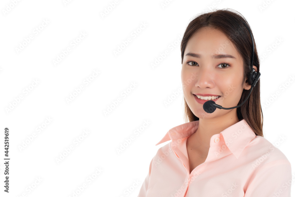 Portrait of beautiful young asian businesswoman on white background, concept of customer support Portrait of beautiful young asian businesswoman on white background, concept of customer support