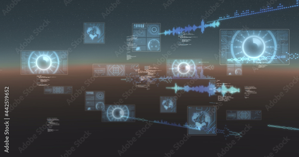 Image of scopes scanning, statistics recording and data processing on screens Image of scopes scanning, statistics recording and data processing on screens