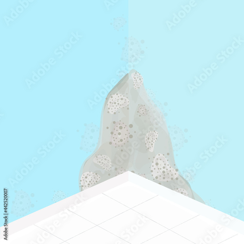 wall mold. Fungal plaque indoors. Toxic mold spores. Fungi and bacteria. Stains on wall of house. Vector illustration, flat