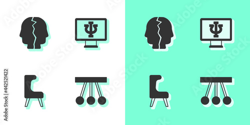 Set Pendulum, Bipolar disorder, Armchair and Psychologist online icon. Vector