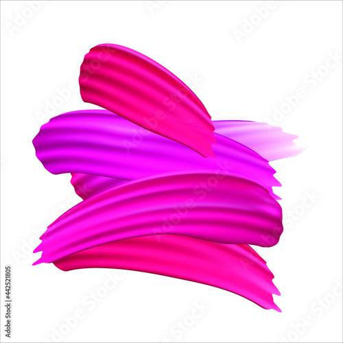 Vector realistic pink paint brush strokes  on white background. Red paint line on white background. Abstract hand painted textured brush background. Modern background.