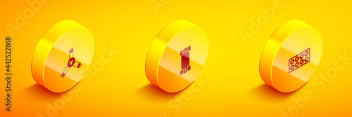 Set Isometric Skateboard Y-tool, Longboard or skateboard and wheel icon. Vector