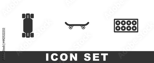 Set Longboard or skateboard, Skateboard and wheel icon. Vector