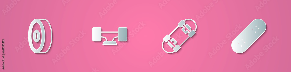 Set paper cut Skateboard ball bearing, wheel, and icon. Paper art style. Vector Set paper cut Skateboard ball bearing, wheel, and icon. Paper art style. Vector