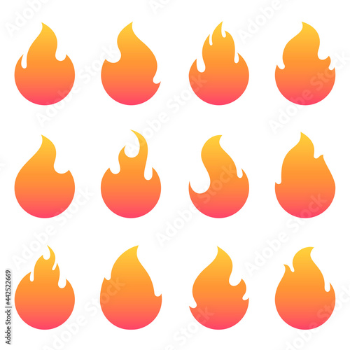Fire flames, set vector icons.