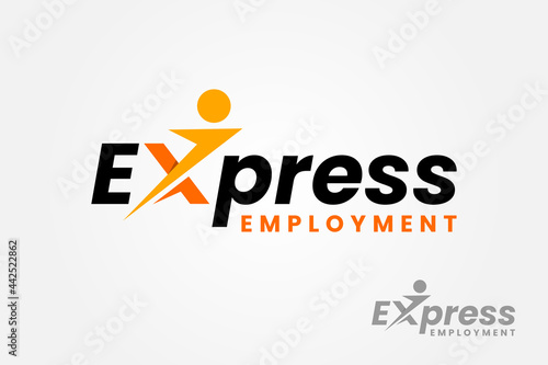 Express Job Logo Template Design. Delivery courier logistic logo. Active healthy people vector illustration