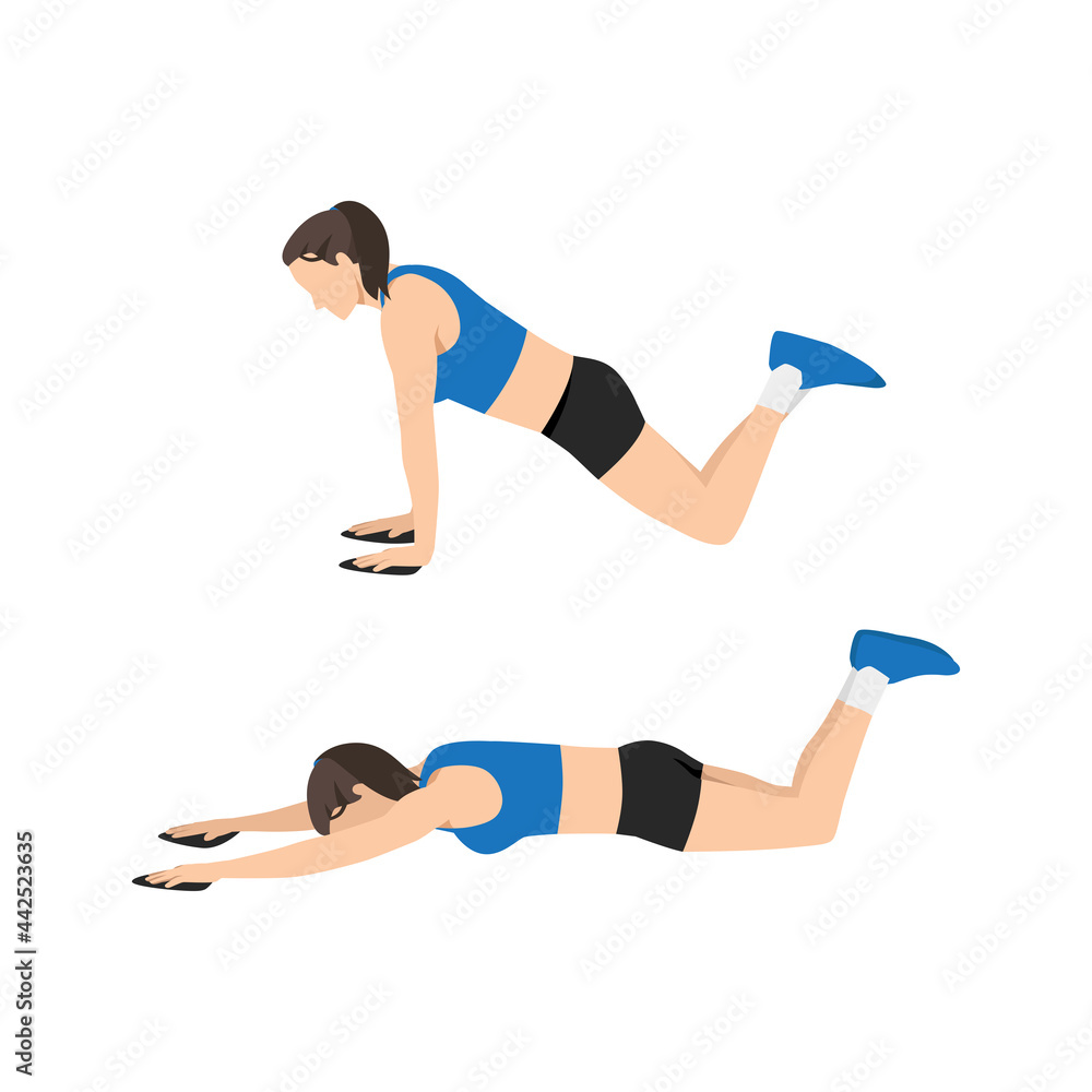 Woman doing Ab extension exercise. Flat vector illustration isolated on white background Woman doing Ab extension exercise. Flat vector illustration isolated on white background