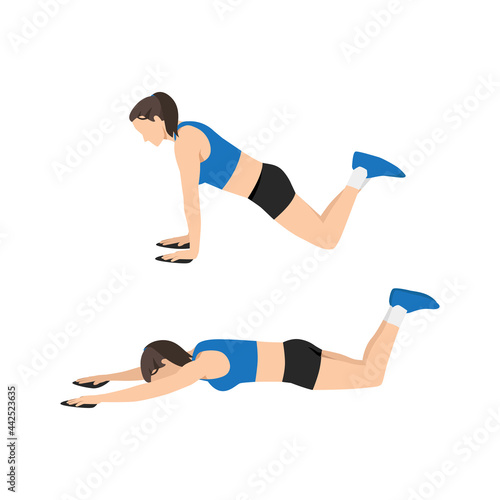 Woman doing Ab extension exercise. Flat vector illustration isolated on white background