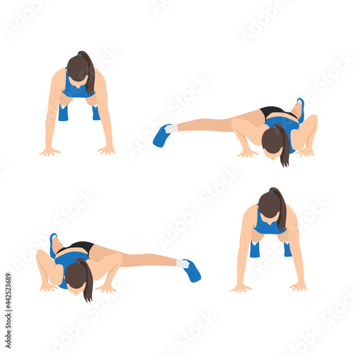 Woman doing Push up wiper exercise. Flat vector illustration isolated on white background