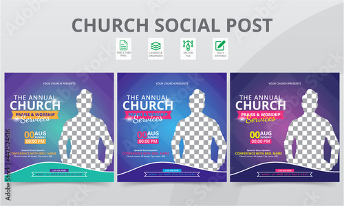 Best Praise Conference Social Media Post Templates. Unique Geometric event social media layouts graphics and web banner pack.