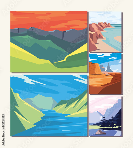 five landscapes scenes