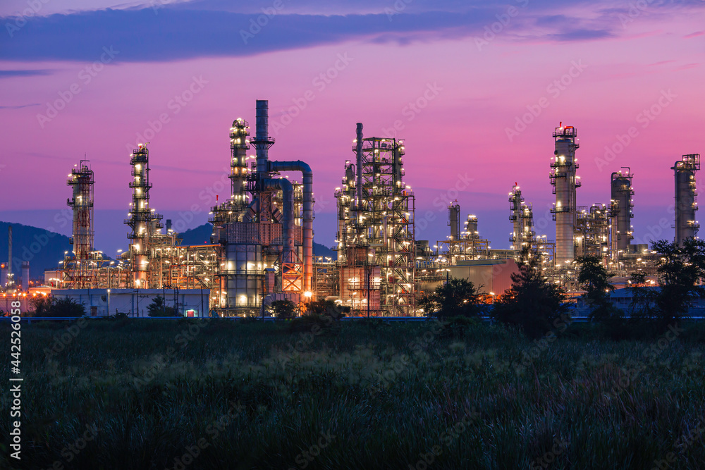 Morning scene of oil refinery plant and power plant of Petrochemistry in the morning time