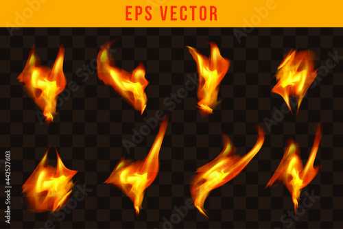 Fire set realistic effect eps vector editable glow shine fires isolated object