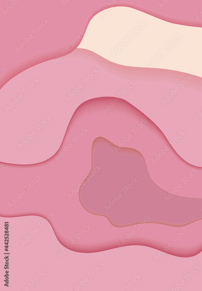 Paper cut background with waves and hole. Pink 3d abstract backdrop, smooth wavy layers. Women's Breast Cancer Concept. Horizontal poster template in pastel rose color. Female vector card illustration Paper cut background with waves and hole. Pink 3d abstract backdrop, smooth wavy layers. Women's Breast Cancer Concept. Horizontal poster template in pastel rose color. Female vector card illustration