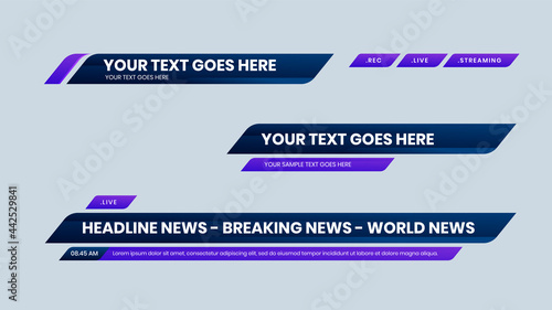 purple lower third vector with navy gradient background text modern shape
