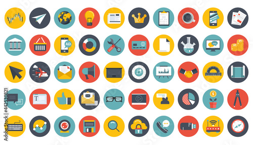 Business, management and technology icon set for websites and mobile applications. Flat vector illustration