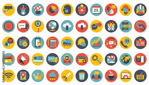 Business, management, finances and technology icon set for website and mobile applications. Flat vector illustration