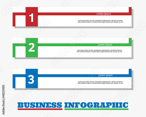 1 2 3 process infographic in blue, green, red color for business or educational presetation