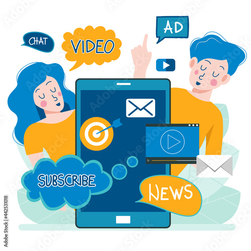 Flat design concept of regularly distributed news publication via e-mail with some topics of interest to its subscribers. Flat vector illustration. Newsletter concept