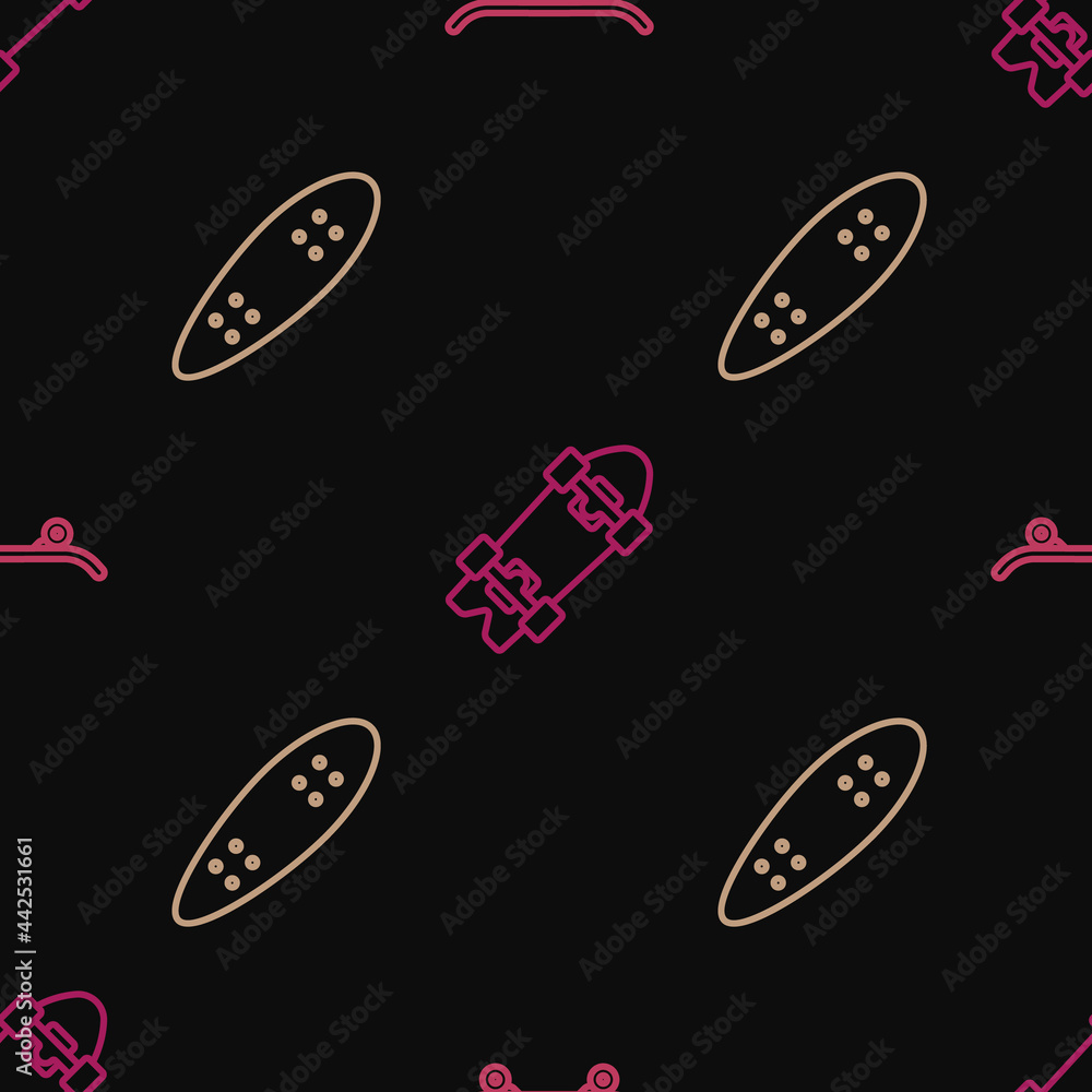 Set line Skateboard, Longboard or skateboard and on seamless pattern. Vector Set line Skateboard, Longboard or skateboard and on seamless pattern. Vector