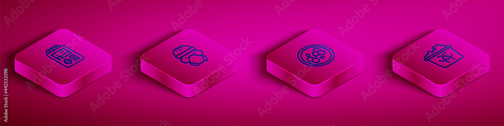 Set Isometric line Dosimeter, Nuclear reactor worker, Molecule and Infectious waste icon. Vector Set Isometric line Dosimeter, Nuclear reactor worker, Molecule and Infectious waste icon. Vector
