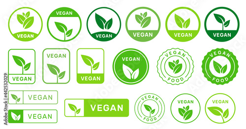 Set Of Vegan Badges Icons. Vegan healthy diet food signs.