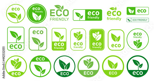 Set Of Eco Friendly Icons. Ecologic food stamps. Organic natural food labels.