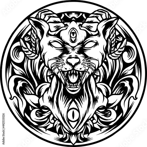 Egyptian Satanic Cat Illustration Silhouette