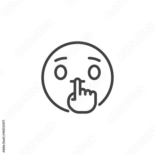 Emoticon making silence sign line icon