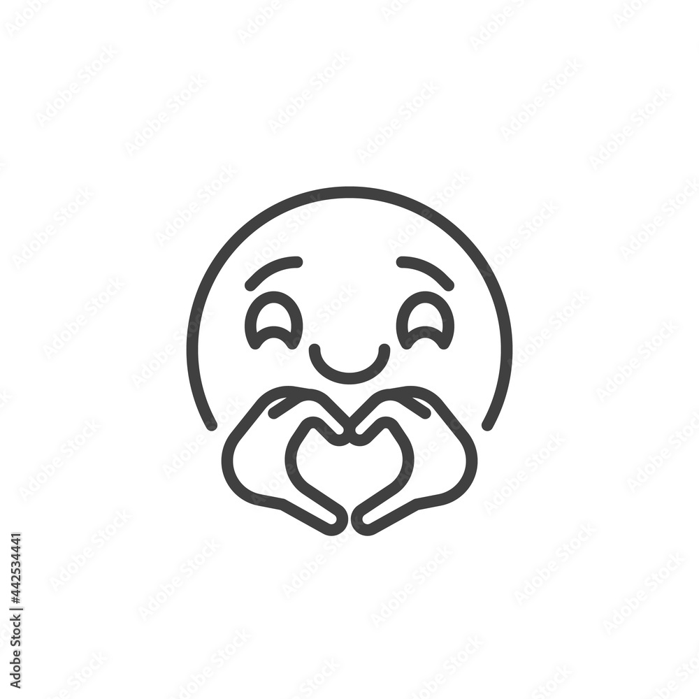 Emoticon with heart hands gesture line icon Emoticon with heart hands gesture line icon