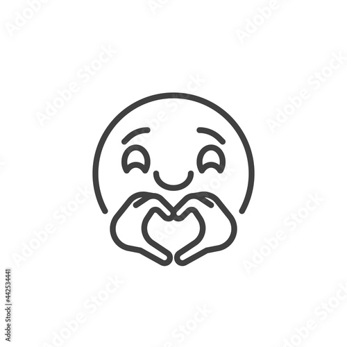 Emoticon with heart hands gesture line icon