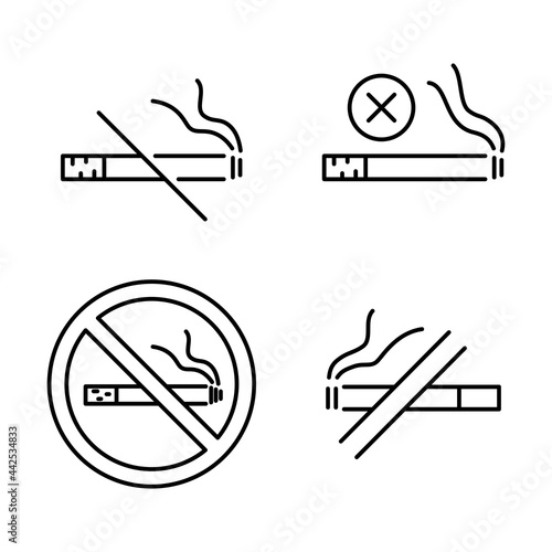 No smoking. Stop smoke, sign. Set of information icons. Prohibited symbol. Hotel service symbol. Linear style no smoking icon. Editable stroke