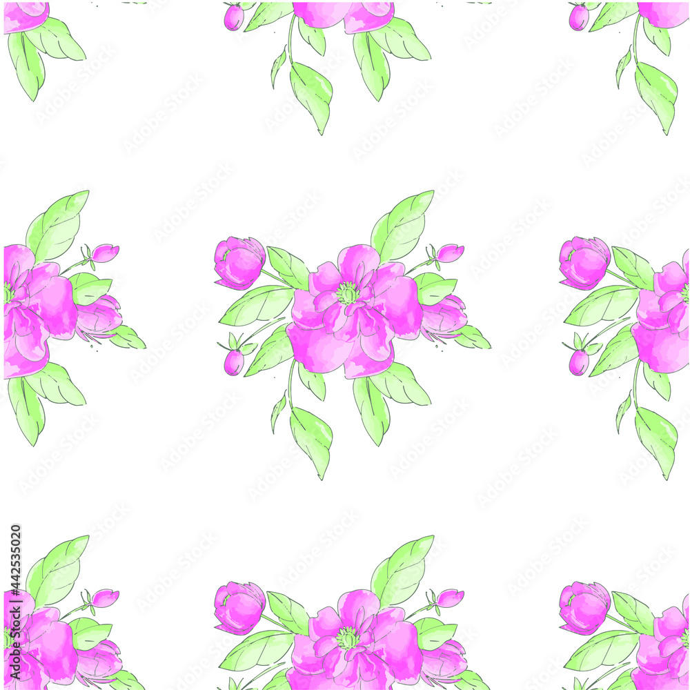 Spring vector flowers peonies pattern