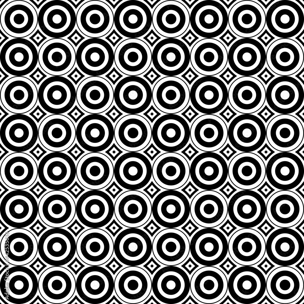 Checker circles. Vector black and white seamless circles in one. Black in white and vice versa pattern.