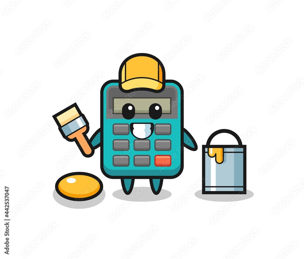 Character Illustration of calculator as a painter